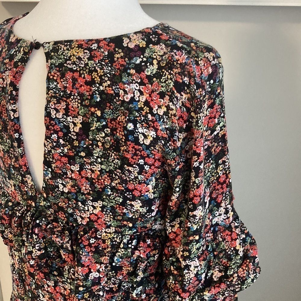 Zara Trafaluc Collection Black Floral Boho Tiered Ruffle Fall Tunic Mini Dress - Picture 10 of 16